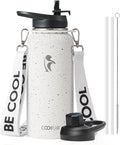 Coolflask Water Bottle with Straw, 32 oz Insulated Metal Water Flask with Straw & Spout Lids, Stainless Steel Double Wall Vacuum, Keep Cold 48h Hot 24h, Leak Proof, BPA-Free, Arctic White