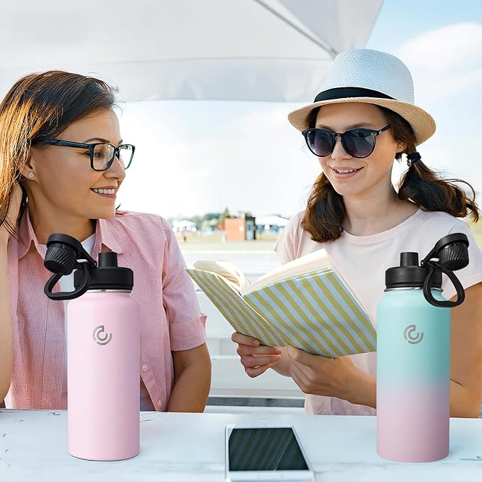 Sports Water Bottle 32oz, Insulated Water Bottle with Handle,Stainless Steel,Simple Modern,Suitable for Travel, School, Boy, Girl(Bubble Gum)