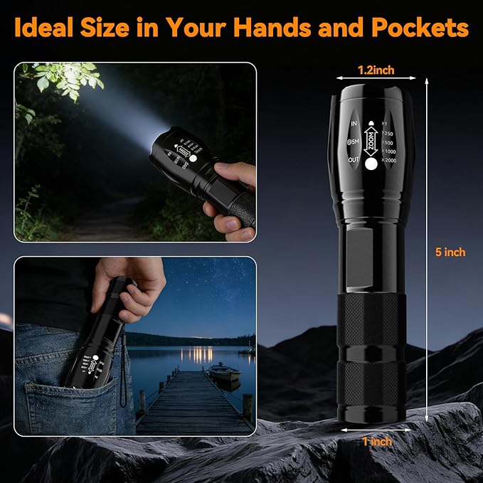 BESTSUN LED Flashlight 2 Pack, High Lumens Small Tactical Flashlights with 5 Modes, Waterproof Zoomable Mini Flash Light for Camping Hiking Emergency Home