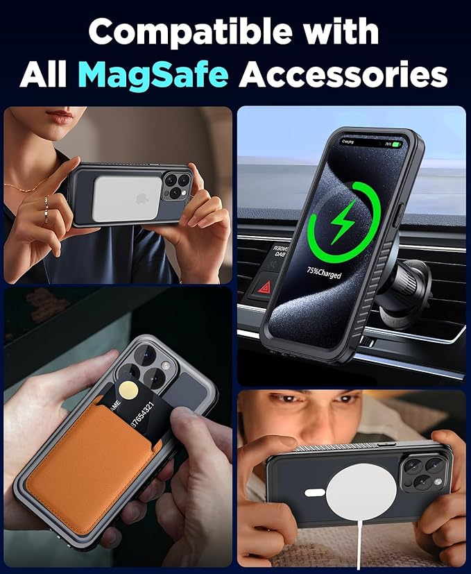 Beeasy for iPhone 15 Pro Max Waterproof Case with Magsafe, IP68 Underwater Military Grade, Phone Case with Shockproof, Dustproof, Rugged 360 Full Body Protection Cover with Built-in Screen Protector