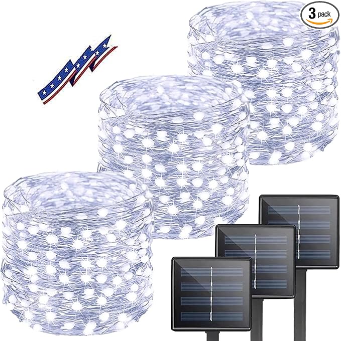 Solar String Lights for Outside, 3 Pack Total 120FT 300 LED Solar Garden Twinkle Light Outdoor, Waterproof with 8 Lighting Modes Fairy Lights for Patio Party Wedding Decorations (Cool White)