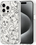 MOSNOVO Case for iPhone 15 Pro Max, [Buffertech 6.6ft Military-Grade Drop Protection] [Anti Peel Off Tech] Clear TPU Bumper Phone Case Cover Design - Abstract Face Line Art