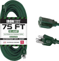 Iron Forge Cable Weatherproof 75 Ft Outdoor Extension Cord - 16/3 SJTW Heavy Duty Green Extension Cord 3 Prong - 10 Amp Exterior Power Cable