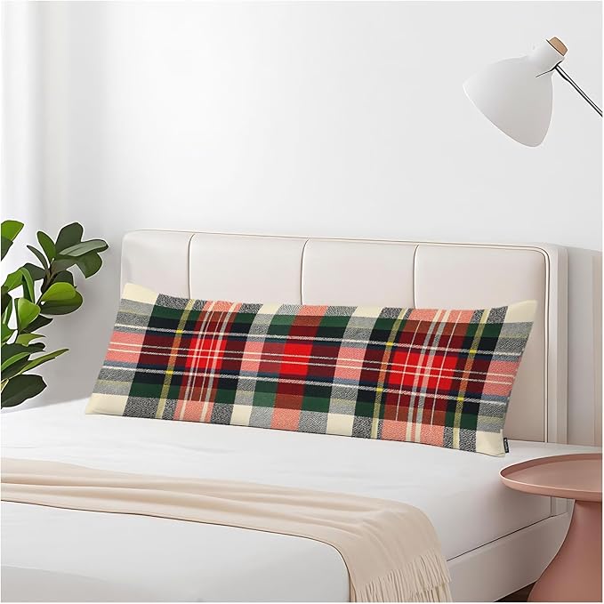 Plaid Decorative Body Pillowcase 20"X54", Scottish Tartan Buffalo Plaid Outdoor Body Pillow Covers Throw Pillow Cushion Covers Oversized Body Pillow Cases for Home Patio Office Red