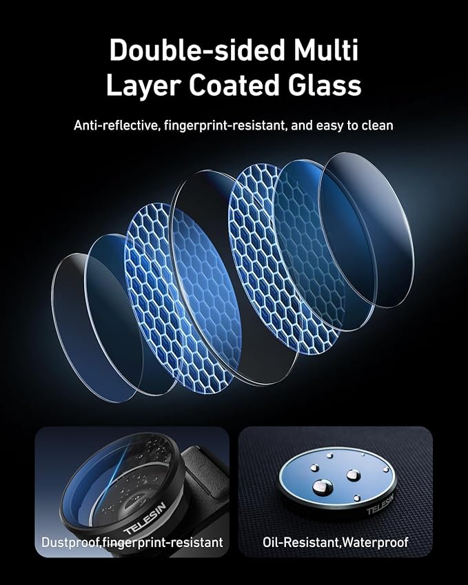 TELESIN Black Diffusion 1/4 Filter for DJI Osmo Action 5 Pro/4/3, Cinematic Mist Filter for Soft Highlight Glow & Skin Smoothing, HD Optical Glass Multi-Coated Lens Filter with Aluminum Frame