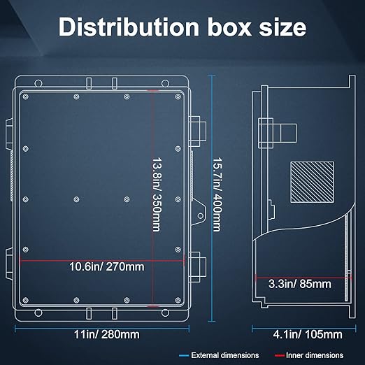 Namunanee Outdoor Electrical Junction Box, ABS Water Resistant Enclosure with Internal Mounting Panel & Hinged Cover, 15.7" H* 11" L* 4.1" W