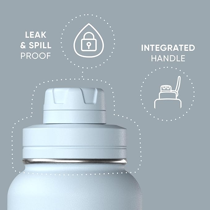 Hydrapeak 40oz Sport Insulated Water Bottle with Straw & Chug Lid, Leak & Spill Proof, Keeps Drinks Cold for 24 Hours, Hot for 12 Hours, Premium Stainless Steel Water Bottles (40oz, Ice Blue)