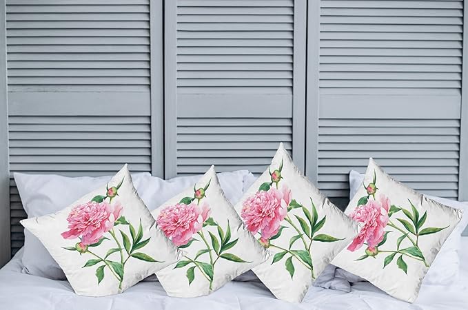 Ambesonne Watercolor Flower Throw Pillow Cushion Case Pack of 4, Vintage Peony Painting Botanical Spring Garden Flower Nature Theme, Modern Accent Double-Sided Digital Printing, 24", White Pink