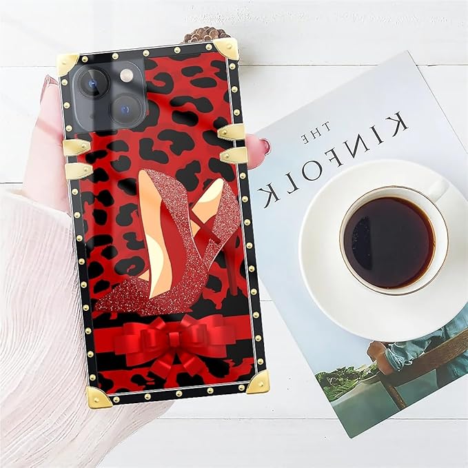 Compatible with iPhone 15 Case, Elegant High Heels Luxury Golden Decoration for Girl Women Soft TPU Shockproof Protective Hard PC Back for iPhone 15