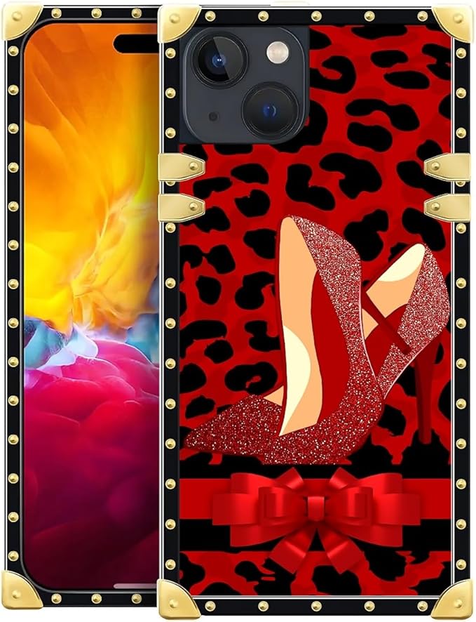 Compatible with iPhone 15 Case, Elegant High Heels Luxury Golden Decoration for Girl Women Soft TPU Shockproof Protective Hard PC Back for iPhone 15