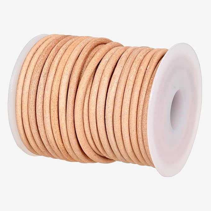 GENIQUE Real/Genuine Round Leather String Cord for Necklace, Bracelets, Jewelry, Kumihimo Braiding, DIY Projects (10 Metres) (3mm, Natural)