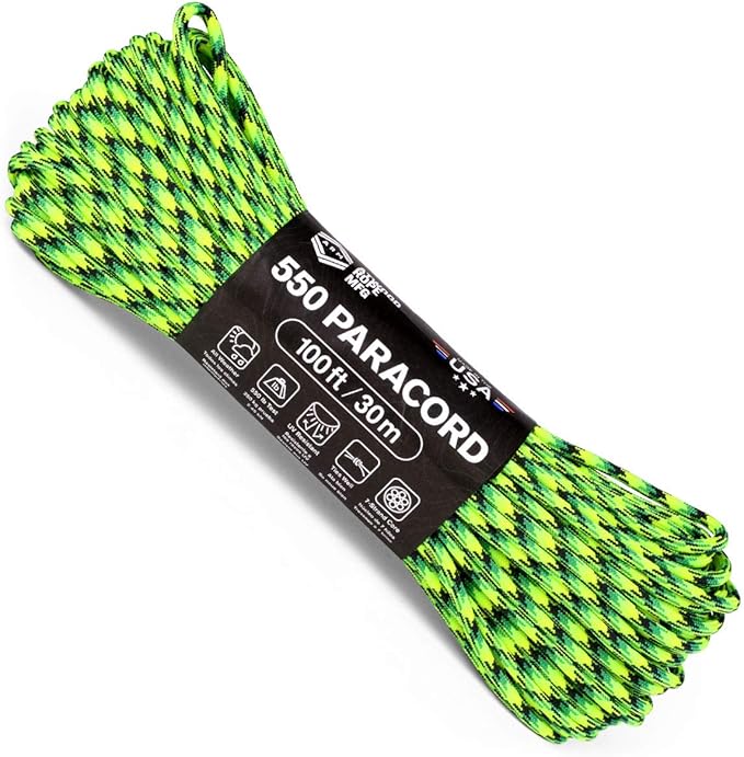Atwood Rope MFG 550 Paracord 100 Feet 7-Strand Core Nylon Parachute Cord Outside Survival Gear Made in USA | Lanyards, Bracelets, Handle Wraps, Keychain (Gecko)