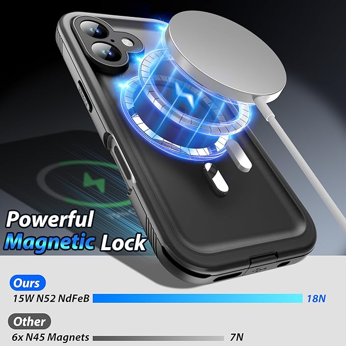 SPORTLINK for iPhone 16 Plus Case - IP68 Waterproof Military Protective Full Body Heavy Duty Shockproof 360 Sealed Dustproof with Camera Screen Protector Cover for i Phone 16 Plus 6.7" Mag/Black