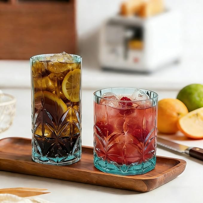 BELLAFORTE Shatterproof Tritan Plastic Drinking Glasses. 13oz & 18oz Water Glasses Set of 4 - Myrtle Beach Glasses Drinking - Unbreakable Tumblers for Parties - BPA Free, Dishwasher Safe (Teal)