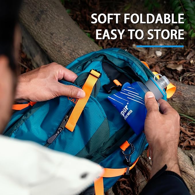 Water Filter Survival - Collapsible Water Bottle with Filter 0.01 Micron Squeeze Filtered Water Bottle 32oz for Hiking Backpacking Camping BPA-Free(Blue 1000ml)