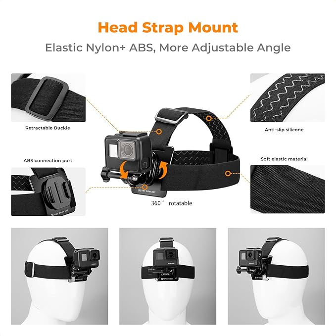 K&F CONCEPT Accessories Set for GoPro Hero 13/12/11/10/9/8/7/6/5/4/DJI Osmo Action Series/Pocket 3/2/Insta360 X4/X3, Chest Strap Harness+Backpack Clip+360° Rotating Head Strap Mount and Wrist Strap