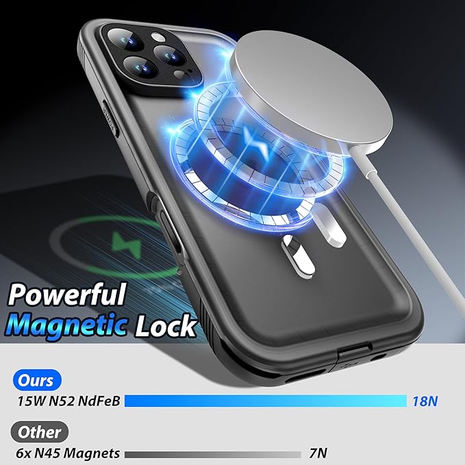 SPORTLINK for iPhone 16 Pro Max Case - IP68 Waterproof Military Protective Full Body Heavy Duty Shockproof 360 Sealed Dustproof with Camera Screen Protector Cover for i Phone 16 Pro Max 6.9" Mag/Black