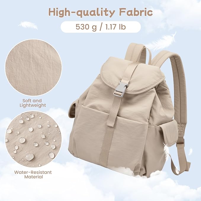 G4Free Small Backpack for Women, Nylon Casual Daypack for Work Travel Campus, Khaki