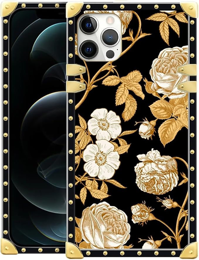 Compatible with iPhone 11 Pro Max Case, Blooming Rose Golden Flower Luxury Golden Decoration for Girl Women Soft TPU Shockproof Protective Hard PC Back for iPhone 11 Pro Max