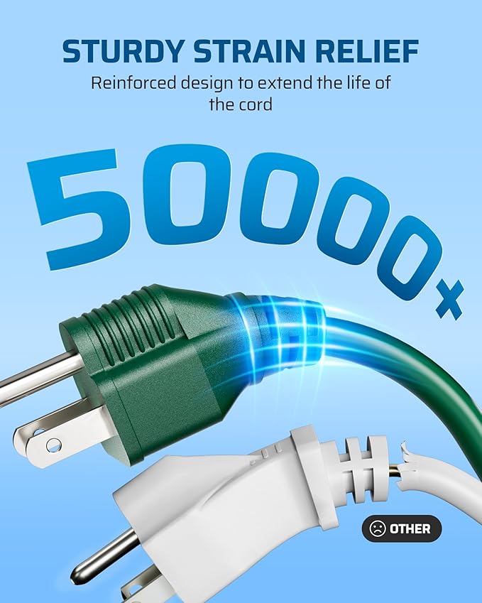 DEWENWILS 2-Pack Extension Cord 3 Ft, Indoor Use, 16/3 AWG SJTW, Durable & Waterproof, 3 Prong Extension Cord for Lighting, 13A 125V, ETL Listed, Green