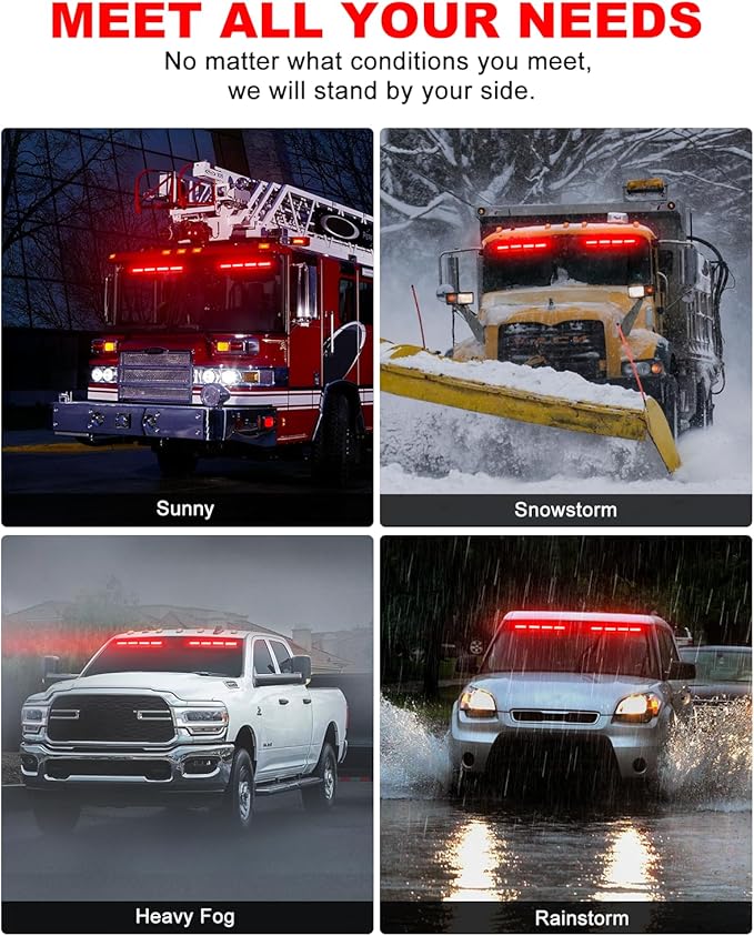 HLauto 6Z4J Emergency Dash Strobe Lights: 2x16.8 inch Red Safety Lights, 48 LED Flashing Warning Hazard Interior Windshield Visor Traffic Light Bar for Trucks, Construction Vehicles