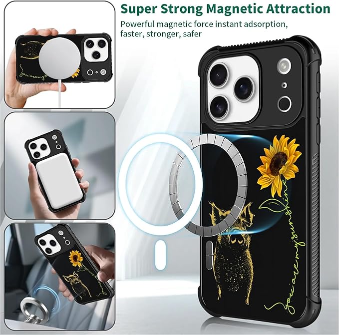 for iPhone 17 Pro Case,for MagSafe Graphic Design for Girl Boy Soft Silicone Hard Acrylic Shock Protection Designed for iPhone 17 Pro Pig Sunflower Yellow Sunshine Pattern