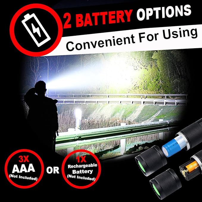 1 Mode Flashlights 2 Pack, Super Bright Zoomable LED Tactical Flashlight High Lumens, Water Resistant Portable Pocket Flash Light for Emergency, Camping, Home, and Gift - SL2000