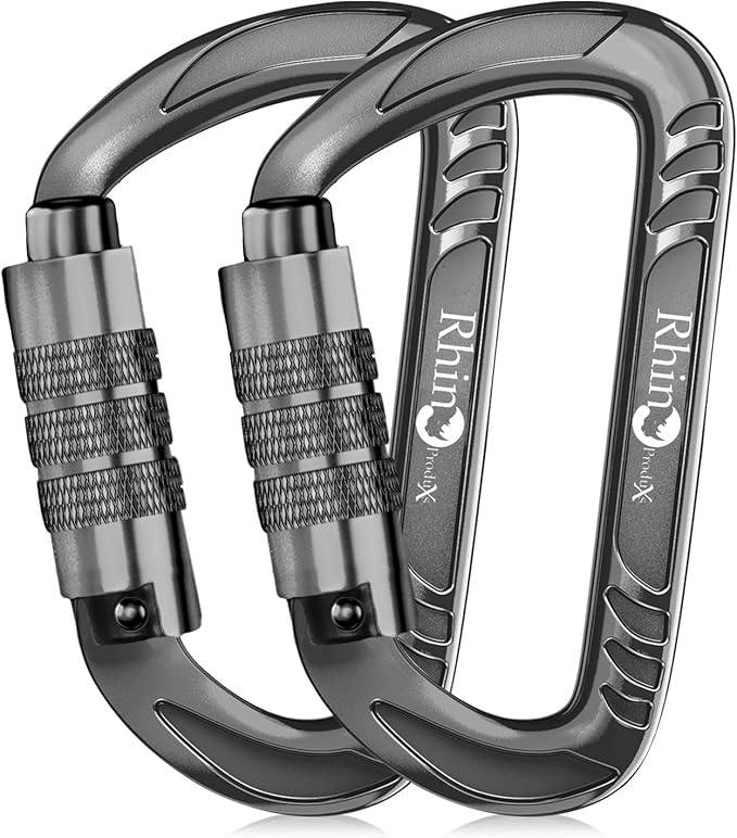 Rhino Produxs 12kN (2697 lbs) Heavy Duty Carabiner Clips, for Securing Pets, Outdoor, Camping, Hiking, Hammock, Dog Leash Harness, Keychains