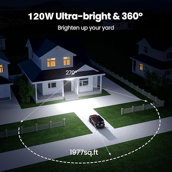 Olafus 120W Plug in Flood Lights Dusk to Dawn LED Outdoor Light with Remote, 5 Adjustable Heads IP65 Waterproof LED Security Light with Photocell for Yard Garden Porch White