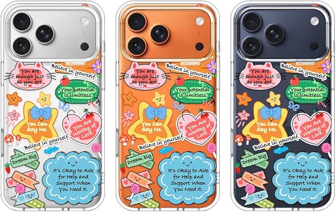 MOSNOVO for iPhone 17 Pro Max Case, Shockproof Military-Grade Protection 6.6ft Drop Tested, Camera Control, Clear Phone Case for iPhone 17 Pro Max, Self Love Club Design