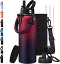BENZZO 40 oz Insulated Water Bottle - w/Straw Spout Lids, Paracord Handle, Silicone Boot, Metal Flask Water Bottle Carrier with Strap, Leak Proof Stainless Steel Keep Cold 48h & Hot 24h