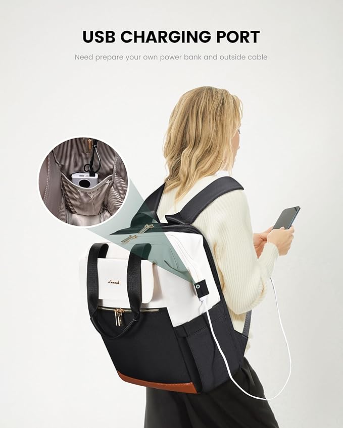 LOVEVOOK Laptop Backpack for Women, 15.6 Inch Work Laptop Bag with USB Port, Fashion Teacher Nurse Backpack Purse, Waterproof Travel Computer Backpack with Organizer Bag, 2PCS