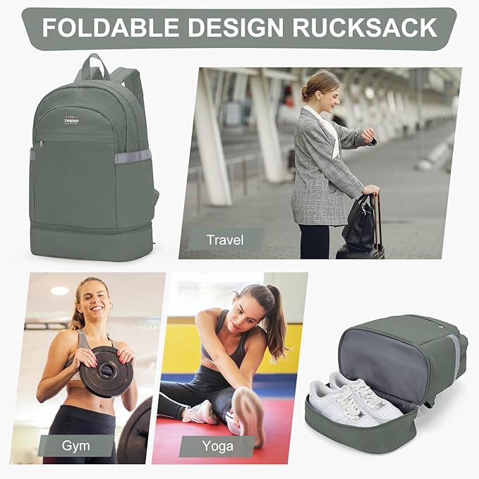 coofay Gym Backpack For Women Men Dance Sports Backpack With Shoe Compartment Waterproof Travel Backpacks Gym Bag Olive Green