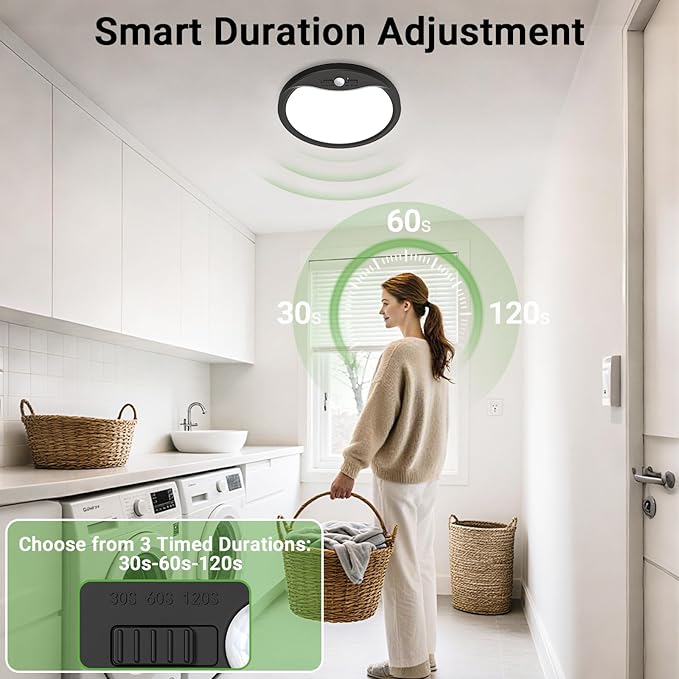 zemty 7inch Small Motion Sensor Ceiling Lights Wired, 15W 1500lm 3CCT/3 Mode/30-120s Timer, Bright Black LED Flush Mount Light Fixture Motion Activated for Closet Pantry Hallways Stairwells Garage