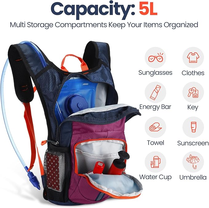 Shinylin 2 Pcs Kids Hydration Backpack with 1.5L Water Bladder Lightweight Kids Hiking Backpack Water Rucksack for Boys Girls Climbing Running