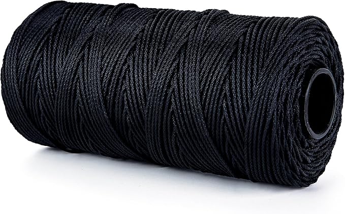 HONGDA Braided Black Nylon String, #18 Tarred Bank Line Twine, 487 Feet Black Tarred String 1.5mm for Gardening, Construction, Gear Tying, Jungle Survival