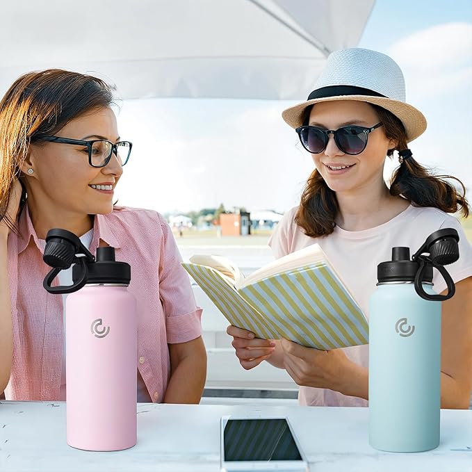 Sports Water Bottle 32oz, Insulated Water Bottle with Handle,Stainless Steel,Simple Modern,Suitable for Travel, School, Boy, Girl(Blush)