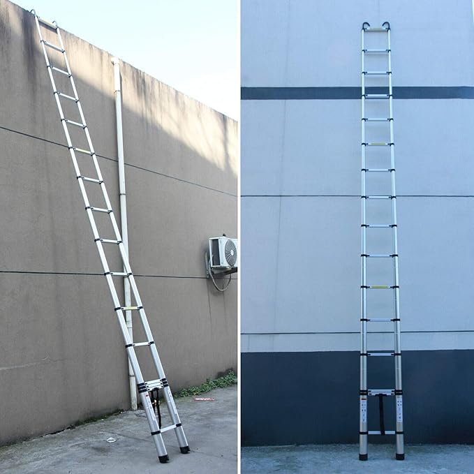 Extension Ladder 20.34 FT Telescoping Ladder with 2 Detachable Hooks & Rubber Feet Aluminum Multi-Purpose Extend Folding Step Ladders Extendable Loft Ladder 330lbs Capacity for Household Daily 6.2M