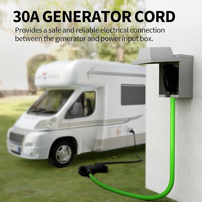 POWGRN 30 Amp RV Extension Cord 25 FT Outdoor with Grip Handle, Flexible Heavy Duty 10/3 Gauge STW 3 Prong RV Power Cord with Cable Organizer, NEMA TT-30P to TT-30R, Green, ETL Listed