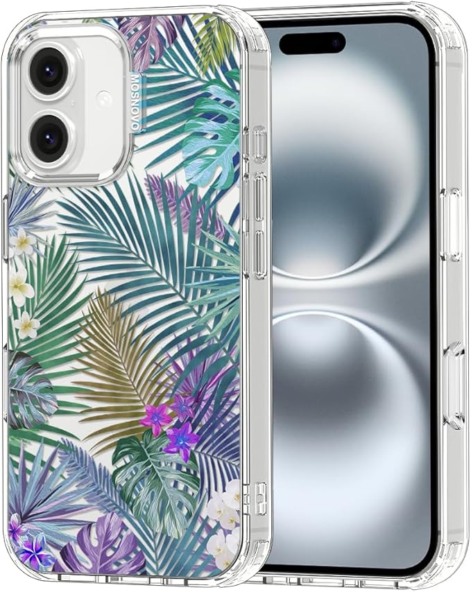 MOSNOVO Case for iPhone 16, [Buffertech 6.6ft Military-Grade Drop Protection] [Anti Peel Off Tech] Clear TPU Bumper Phone Case Cover Design - Tropical Rainforests