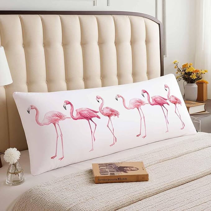 Body Pillowcases with Zipper Flamingo, Cozy Body Pillow Covers Cushion Cover 20 X 54 Inches, Tropical Flamingos Pink Outdoor Body Pillow Case for Home Bedroom Couch Sofa