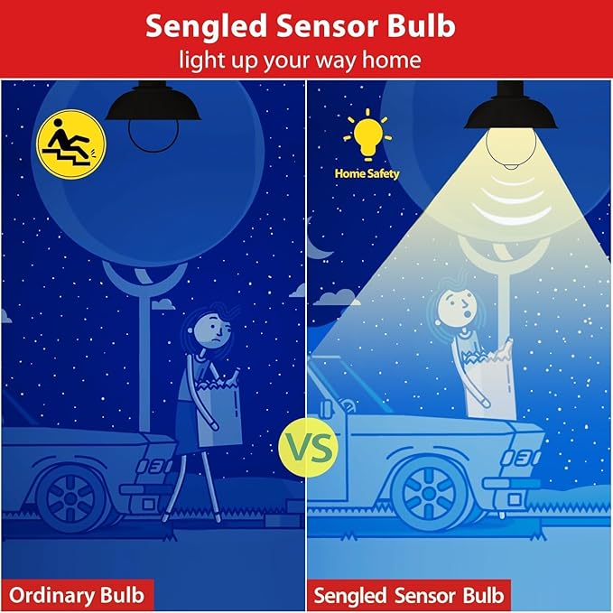 Sengled Motion Sensor Light Bulbs, A19 LED Dusk to Dawn Bulbs 3000K Soft White, Motion Activated Indoor Outdoor Light Bulbs 8.8W (60W Equivalent) 800 Lumens for Porch, Garage, Hallway, 6 Pack