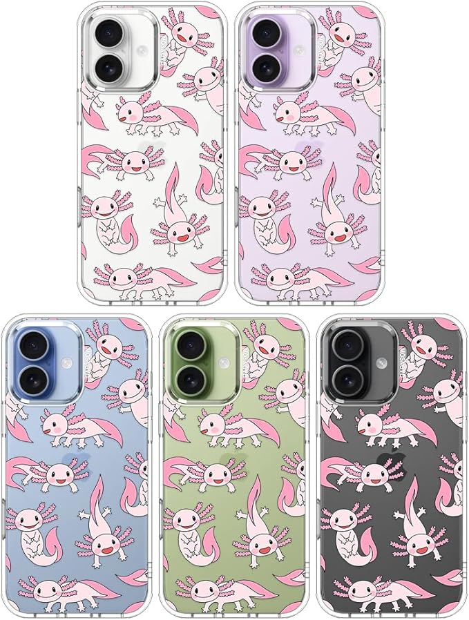 MOSNOVO for iPhone 17 Case | Military Grade 6.6ft Drop Tested | Camera Control | Clear with Pink Axolotl Design
