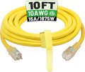 POWGRN 10 Ft 10AWG Outdoor Extension Cord Waterproof Heavy Duty 10 Gauge 3 Prong, Flexible Cold-Resistant Power Cord Indoor & Outside with Lighted Indicator End, 15Amp 1875W SJTW Yellow ETL Listed