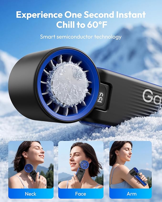 Gaiatop Portable Handheld Turbo Fan with Ice Cooler, 32H Cooling, 5 Speed (1-199) Personal Fan, 6000mAh Rechargeable Mini Fan with LED Light for Outdoor Camping Working Home, Classic Blue
