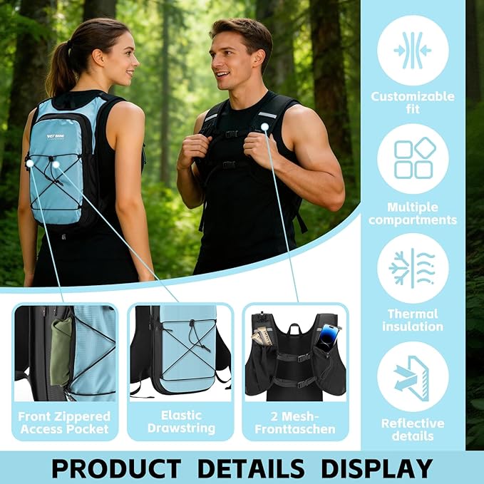 Hydration Pack Backpack, Insulated Hiking Water Backpack with 1.5L Water Bladder, Running Hydration Vest Backpack for Men Women, Hydro Daypack for Hiking, Cycling, Climbing, Rave