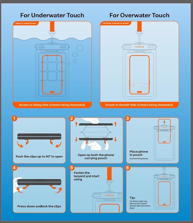 TORRAS IPX8 Waterproof Phone Pouch Floating, Underwater Screen Touchable, Water Proof Case with Lanyard for iPhone 17 Pro Max 16 S26, Cellphone Dry Bag Cruise Essentials 7.0 inch, Glacier Sprint