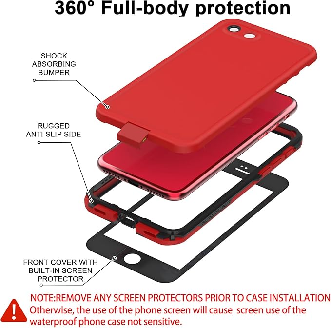 Diverbox for iPhone SE 2020/iPhone 8 Waterproof Case - Shockproof IP68 Full-Body with Screen Protector, Underwater 4.7" Cover (Bright red)