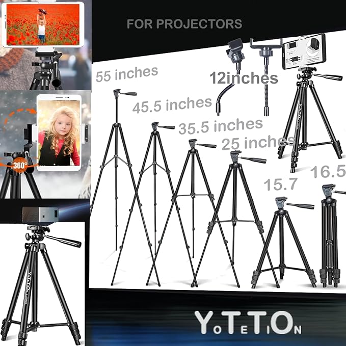 65" Aluminum Phone & Camera Tripod with Gooseneck Stand, Extendable Cell Phone Tripod Stand Compatible with iPhone/Android/Action Camera is Perfect for Live Streaming/Video Recording/Selfies