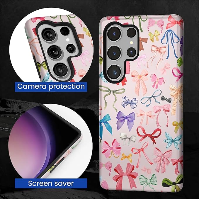 for Samsung Galaxy S25 Ultra Case,HL2 Aesthetic Color Bow Tie Hybrid 2 Layer Hard Shell Silicone Protective Pattern Design Case